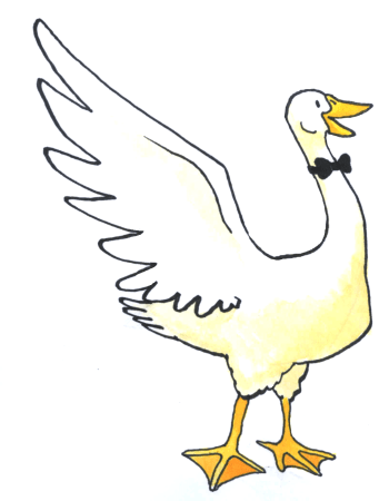 The goose/groom calling guests to dinner on the menu