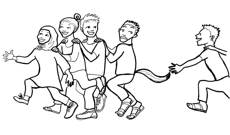 A warmup game where teams have to chase each others' 'tails'... and try to keep their own!