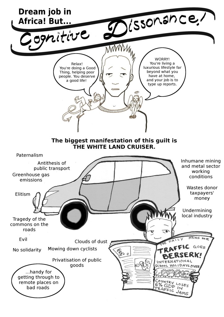 Cartoon of expats and landcruisers in development.