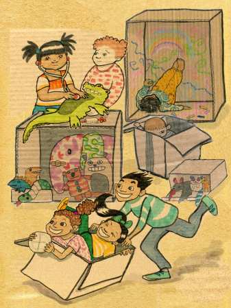 Kids having a whale of a time with cardboard boxes